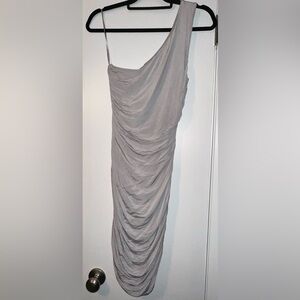 H&M Women’s Silver/Gray One Shoulder Side Cinched Knee length Dress - Sz: S